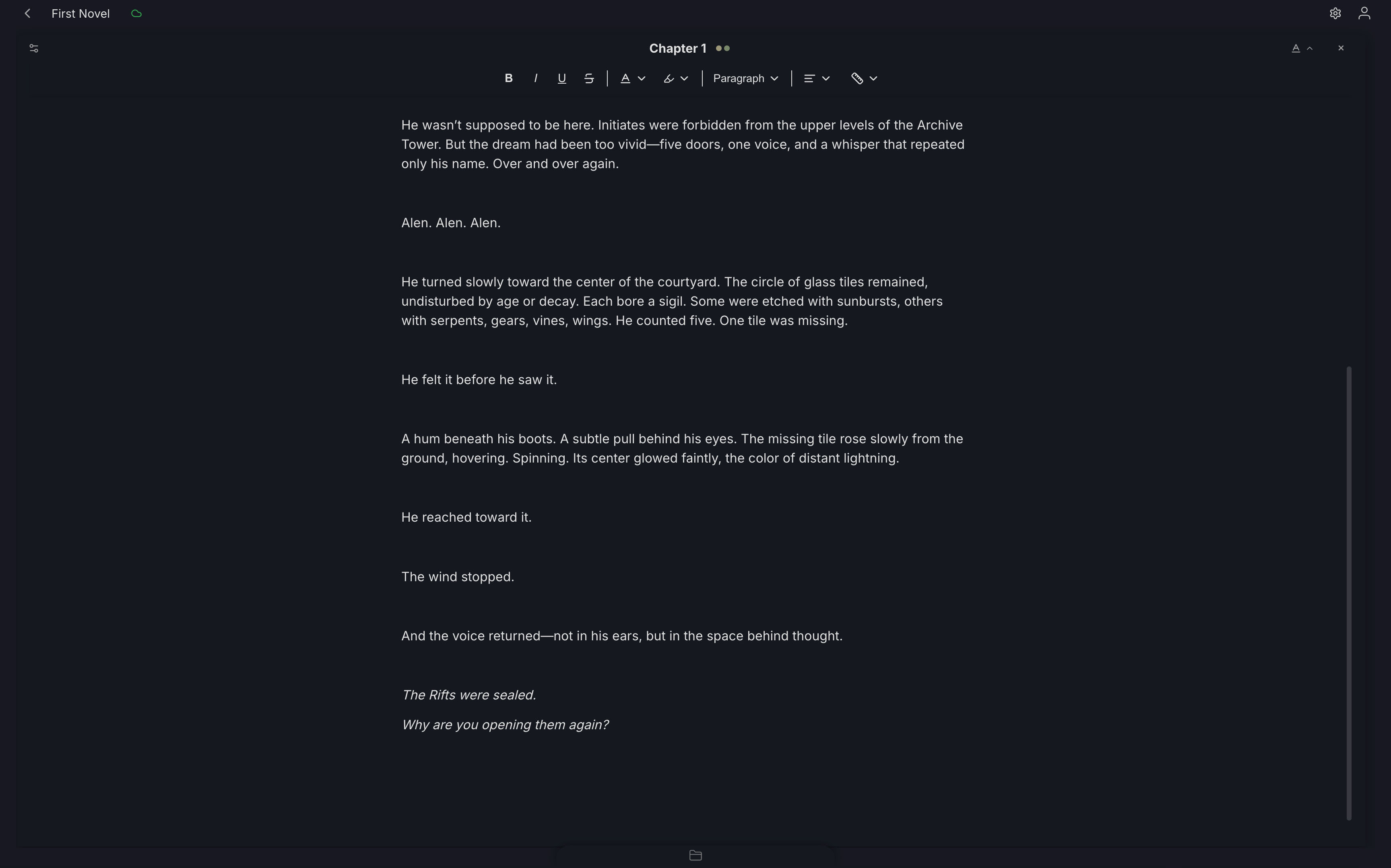 Studio text editor in a focused writing layout